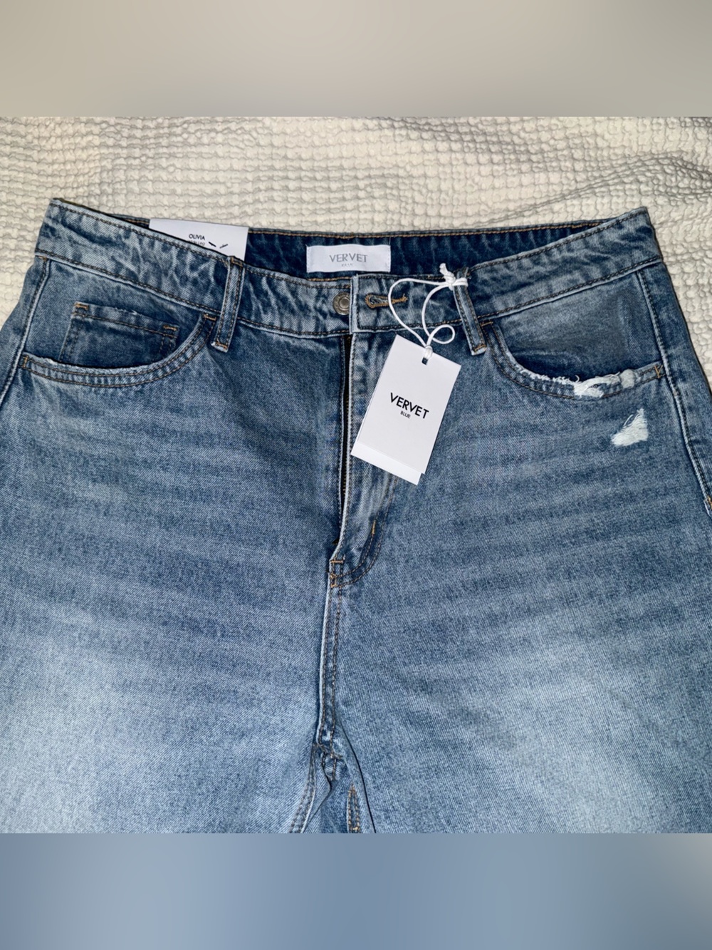VERVET High-Rise Wide Leg Distressed Jeans - Light Blue - Picture 2 of 4